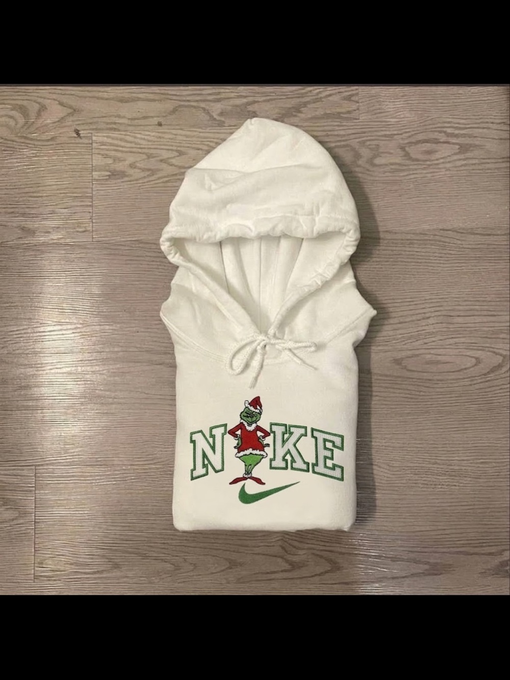 Grinch Christmas White Hoodies Machine Embroidered
